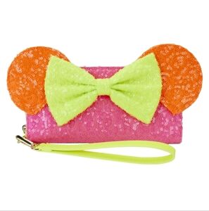 Loungefly Minnie Mouse Exclusive Neon Color Sequin Zip Around Wristlet‎ Wallet